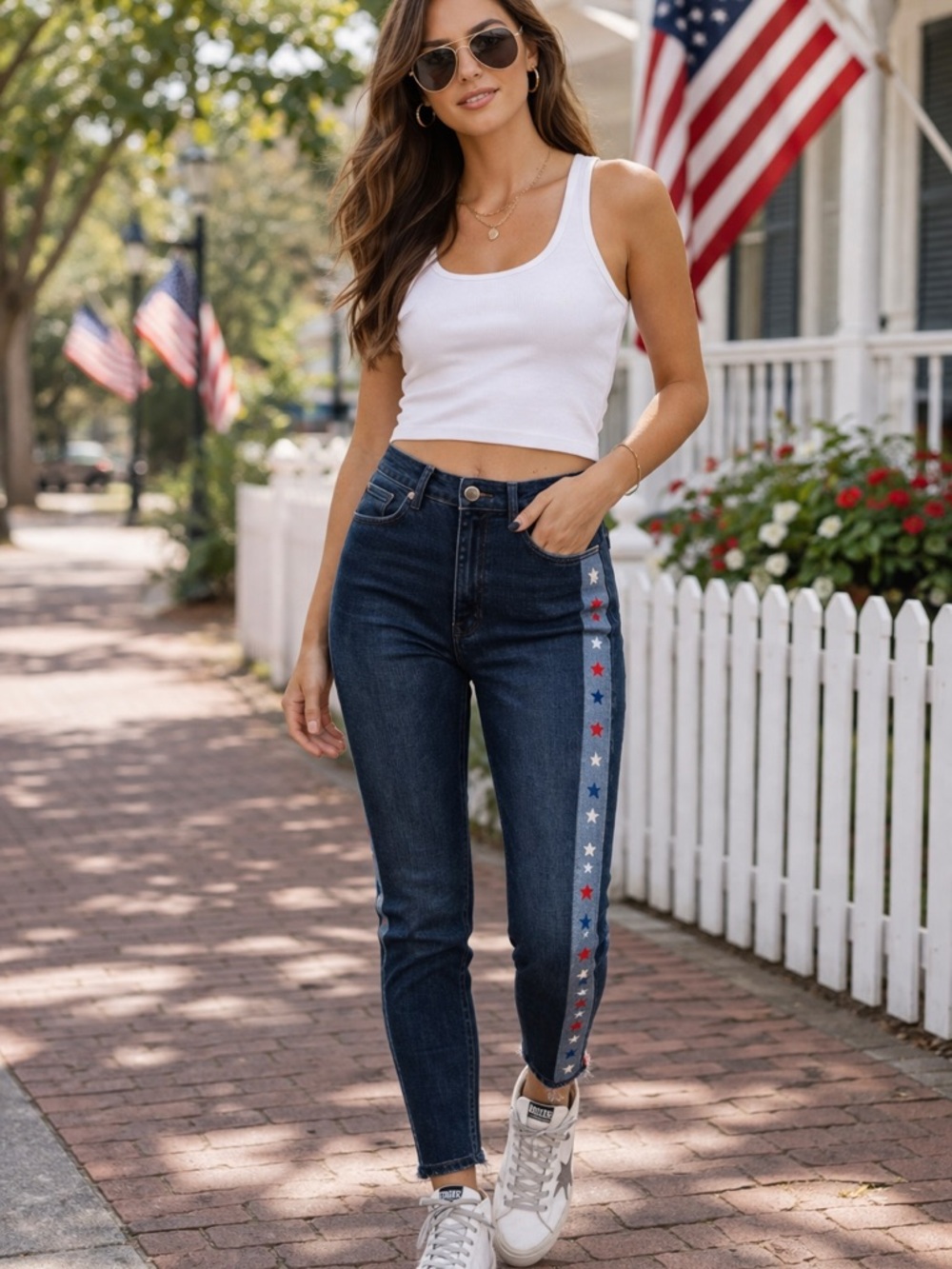 Sheryl Crow Star Skinny Jeans Sz 4 Americana Stripe Dark Wash Stretch